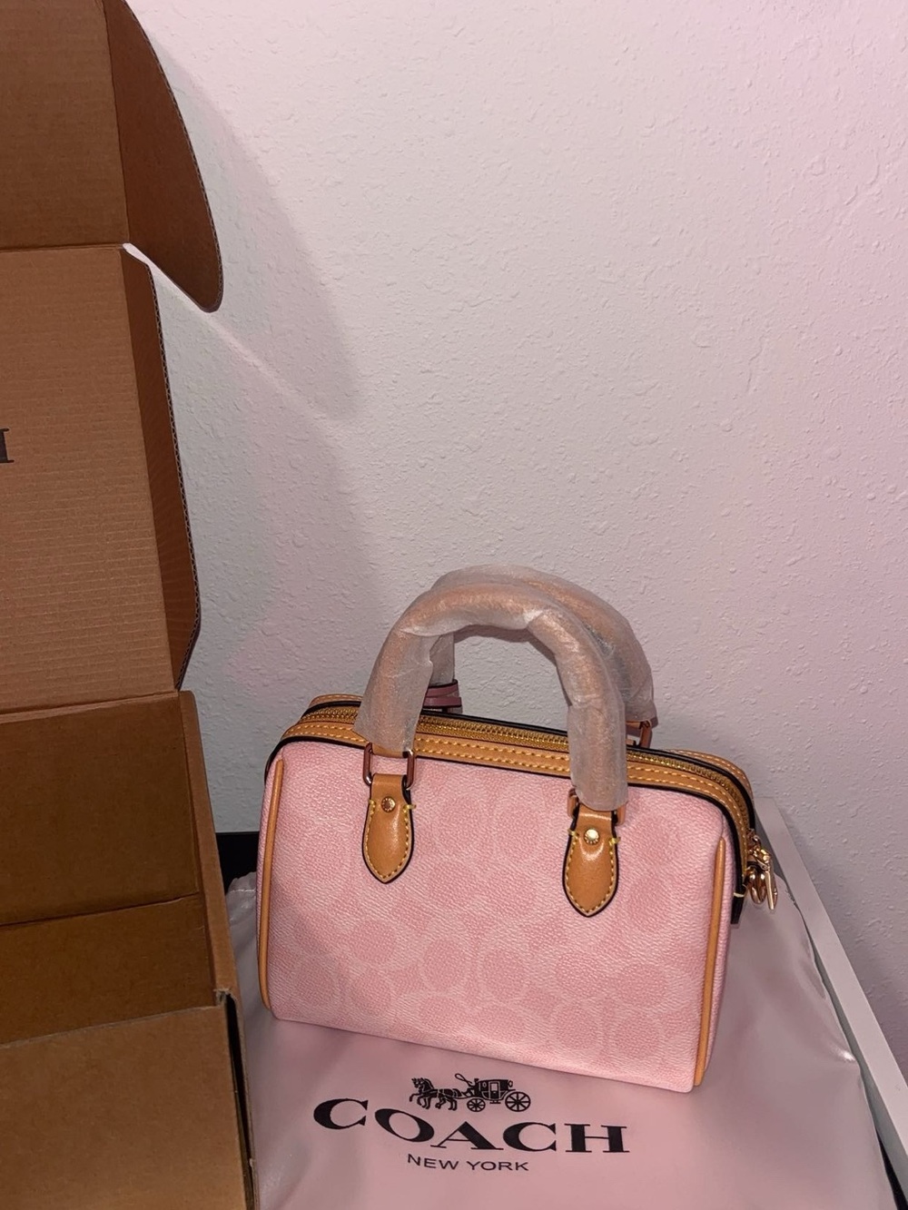 Coach Pink Mini Satchel with Flower Charm and Tan Trim - Picture 2 of 2